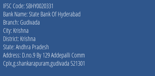 State Bank Of Hyderabad Gudivada Branch Krishna IFSC Code SBHY0020331
