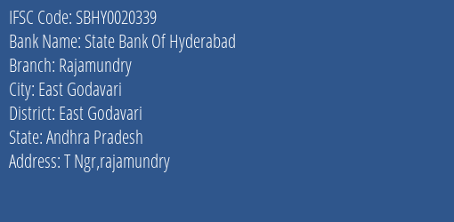 State Bank Of Hyderabad Rajamundry Branch East Godavari IFSC Code SBHY0020339
