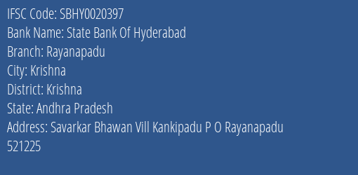 State Bank Of Hyderabad Rayanapadu Branch Krishna IFSC Code SBHY0020397
