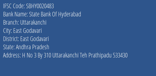 State Bank Of Hyderabad Uttarakanchi Branch East Godavari IFSC Code SBHY0020483