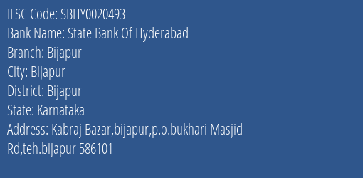 State Bank Of Hyderabad Bijapur Branch, Branch Code 020493 & IFSC Code SBHY0020493