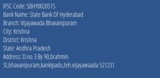 State Bank Of Hyderabad Vijayawada Bhavanipuram Branch Krishna IFSC Code SBHY0020515