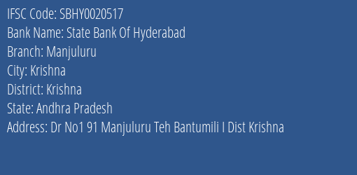 State Bank Of Hyderabad Manjuluru Branch Krishna IFSC Code SBHY0020517