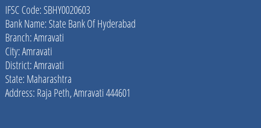 State Bank Of Hyderabad Amravati Branch, Branch Code 020603 & IFSC Code SBHY0020603
