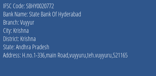 State Bank Of Hyderabad Vuyyur Branch Krishna IFSC Code SBHY0020772