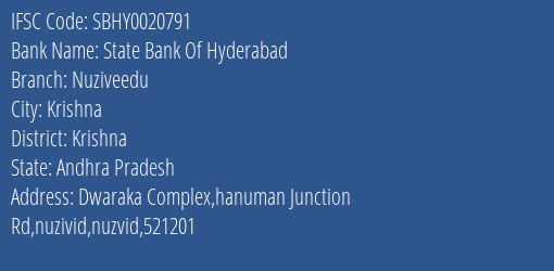 State Bank Of Hyderabad Nuziveedu Branch Krishna IFSC Code SBHY0020791