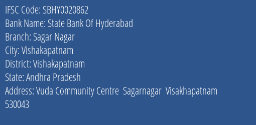 State Bank Of Hyderabad Sagar Nagar Branch Vishakapatnam IFSC Code SBHY0020862