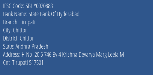 State Bank Of Hyderabad Tirupati Branch Chittor IFSC Code SBHY0020883