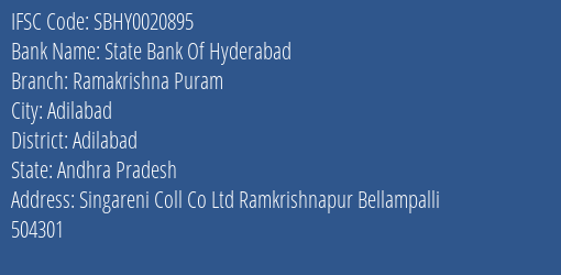 State Bank Of Hyderabad Ramakrishna Puram Branch Adilabad IFSC Code SBHY0020895