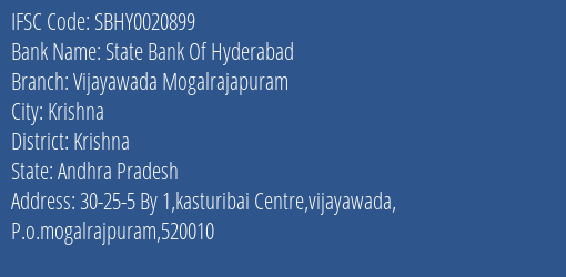 State Bank Of Hyderabad Vijayawada Mogalrajapuram Branch Krishna IFSC Code SBHY0020899