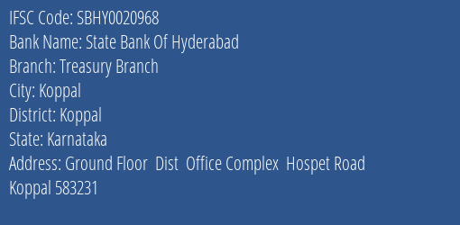 State Bank Of Hyderabad Treasury Branch Branch Koppal IFSC Code SBHY0020968