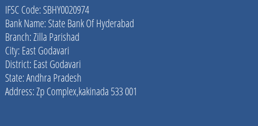 State Bank Of Hyderabad Zilla Parishad Branch East Godavari IFSC Code SBHY0020974