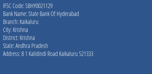 State Bank Of Hyderabad Kaikaluru Branch Krishna IFSC Code SBHY0021129