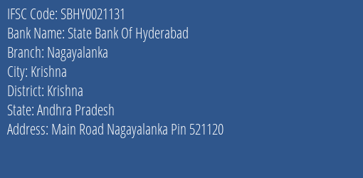 State Bank Of Hyderabad Nagayalanka Branch Krishna IFSC Code SBHY0021131
