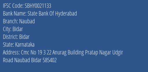 State Bank Of Hyderabad Naubad Branch Bidar IFSC Code SBHY0021133