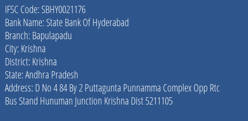 State Bank Of Hyderabad Bapulapadu Branch Krishna IFSC Code SBHY0021176