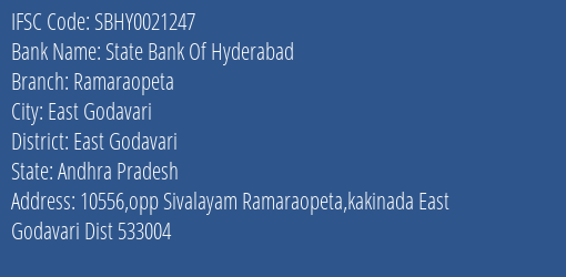 State Bank Of Hyderabad Ramaraopeta Branch East Godavari IFSC Code SBHY0021247