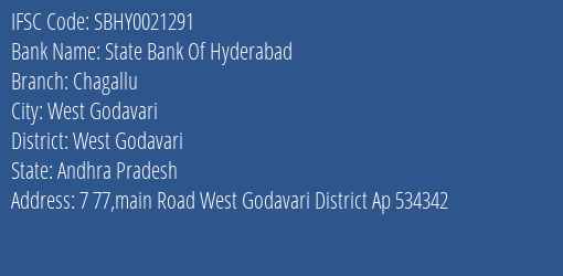 State Bank Of Hyderabad Chagallu Branch, Branch Code 021291 & IFSC Code Sbhy0021291