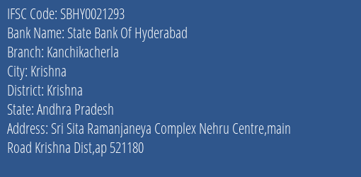 State Bank Of Hyderabad Kanchikacherla Branch Krishna IFSC Code SBHY0021293