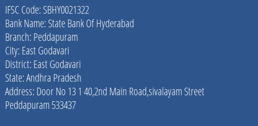 State Bank Of Hyderabad Peddapuram Branch East Godavari IFSC Code SBHY0021322