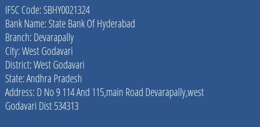 State Bank Of Hyderabad Devarapally Branch West Godavari IFSC Code SBHY0021324