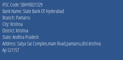 State Bank Of Hyderabad Pamarru Branch Krishna IFSC Code SBHY0021329