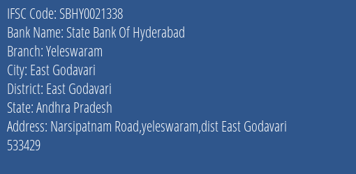State Bank Of Hyderabad Yeleswaram Branch East Godavari IFSC Code SBHY0021338