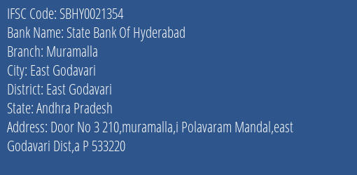 State Bank Of Hyderabad Muramalla Branch East Godavari IFSC Code SBHY0021354