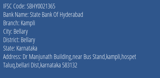 State Bank Of Hyderabad Kampli Branch Bellary IFSC Code SBHY0021365