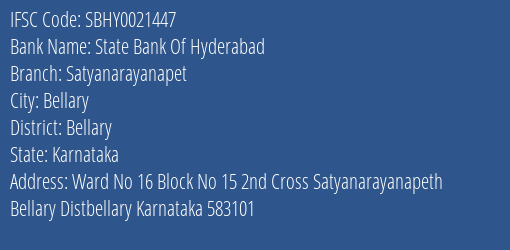 State Bank Of Hyderabad Satyanarayanapet Branch Bellary IFSC Code SBHY0021447