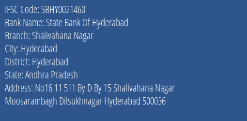 State Bank Of Hyderabad Shalivahana Nagar Branch Hyderabad IFSC Code SBHY0021460