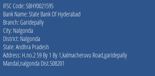 State Bank Of Hyderabad Garidepally Branch Nalgonda IFSC Code SBHY0021595