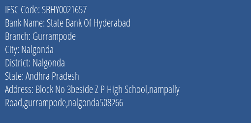 State Bank Of Hyderabad Gurrampode Branch Nalgonda IFSC Code SBHY0021657