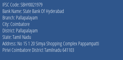 State Bank Of Hyderabad Pallapalayam Branch Pallapalayam IFSC Code SBHY0021979
