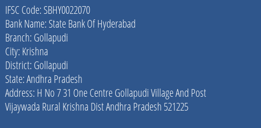 State Bank Of Hyderabad Gollapudi Branch Gollapudi IFSC Code SBHY0022070