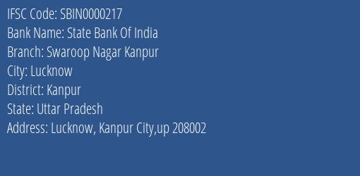 State Bank Of India Swaroop Nagar Kanpur Branch IFSC Code