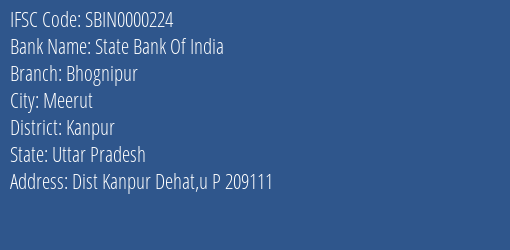 State Bank Of India Bhognipur Branch IFSC Code
