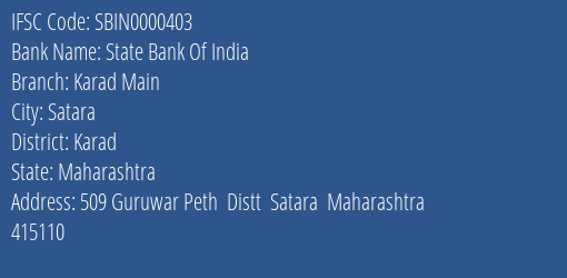 State Bank Of India Karad Main Branch Karad IFSC Code SBIN0000403
