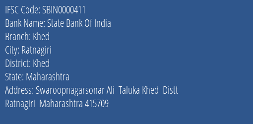 State Bank Of India Khed Branch Khed IFSC Code SBIN0000411