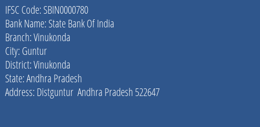 State Bank Of India Vinukonda Branch Vinukonda IFSC Code SBIN0000780