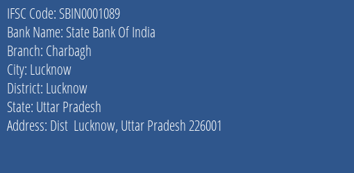 State Bank Of India Charbagh Branch, Branch Code 001089 & IFSC Code SBIN0001089