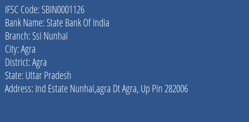 State Bank Of India Ssi Nunhai Branch IFSC Code