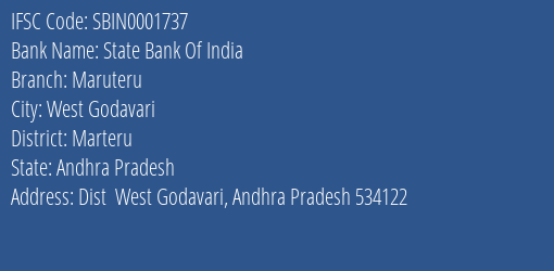 State Bank Of India Maruteru Branch Marteru IFSC Code SBIN0001737