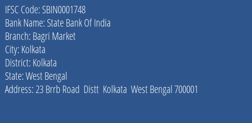 State Bank Of India Bagri Market Branch Kolkata IFSC Code SBIN0001748