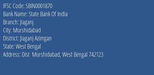 State Bank Of India Jiaganj Branch Jiaganj Azimgan IFSC Code SBIN0001870