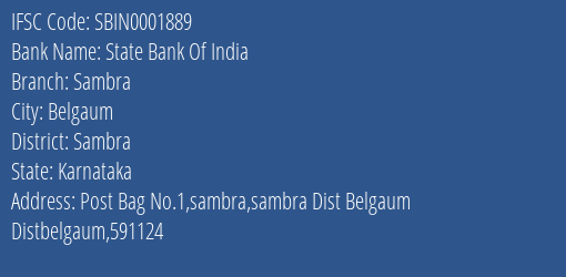 State Bank Of India Sambra Branch, Branch Code 001889 & IFSC Code Sbin0001889