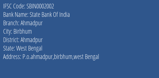 State Bank Of India Ahmadpur Branch Ahmadpur IFSC Code SBIN0002002