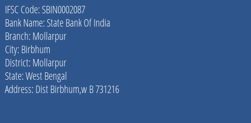State Bank Of India Mollarpur Branch Mollarpur IFSC Code SBIN0002087