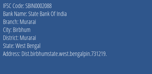 State Bank Of India Murarai Branch Murarai IFSC Code SBIN0002088