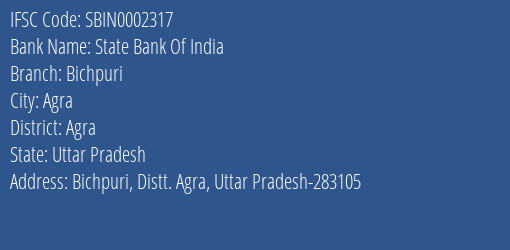 State Bank Of India Bichpuri Branch IFSC Code